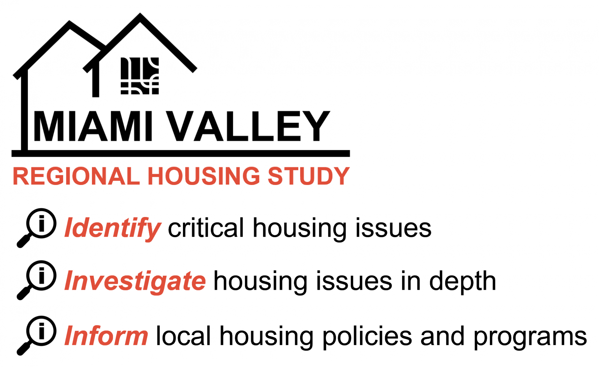 Regional Housing Goals - identify and investigate critical housing issues in the Miami Valley and to inform housing policies